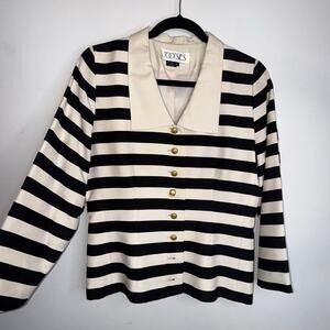 Vintage Tootsies Silk Blazer – Size 6 Black & White Striped Statement Jacket –